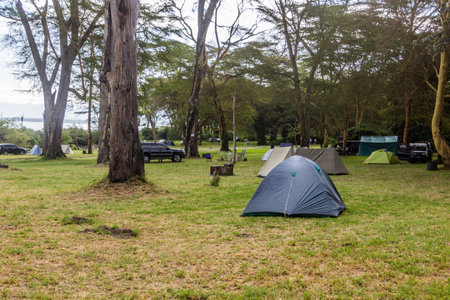 View of a camping site near Naivasha lake, Kenyaの写真素材