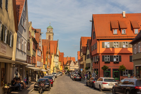 DINKELSBUHL, GERMANY - AUGUST 28, 2019: Medieval street in Dinkelsbuhl, Bavaria state Germanyのeditorial素材