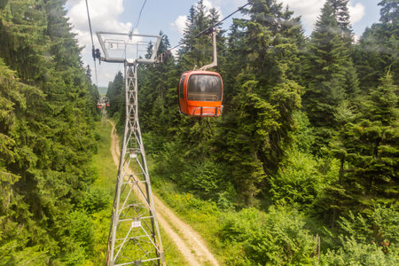 View of Yastrebetz gondola near Borovets, Bulgaria
