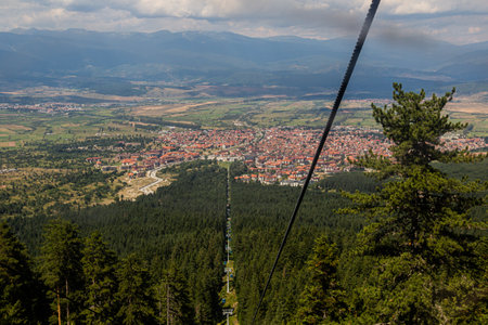 Aerial view of Bansko town with a cable car, Bulgariaの写真素材