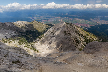View of Pirin mountains with Bansko town, Bulgariaの写真素材