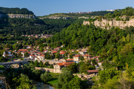 Aerial view of Veliko Tarnovo town, Bulgariaの写真素材