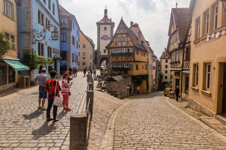 ROTHENBURG, GERMANY - AUGUST 29, 2019: Plonlein in Rothenburg ob der Tauber, Bavaria state, Germanyのeditorial素材
