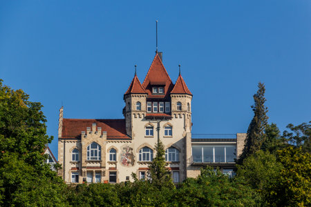 TUBINGEN, GERMANY - AUGUST 31, 2019: Akademische Verbindung Igel building in Tubingen, Germanyのeditorial素材