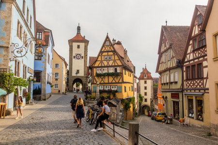 ROTHENBURG, GERMANY - AUGUST 29, 2019: Plonlein in Rothenburg ob der Tauber, Bavaria state, Germanyのeditorial素材