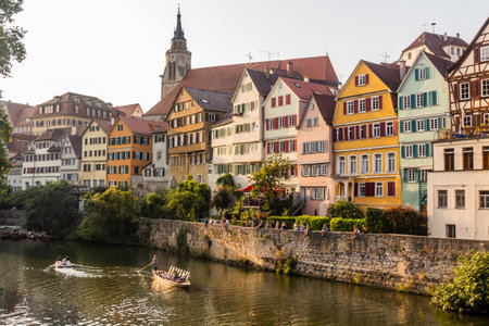 TUBINGEN, GERMANY - AUGUST 30, 2019: Neckar riverside houses in Tubingen, Germanyのeditorial素材
