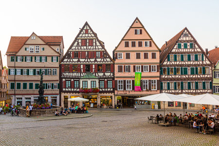 TUBINGEN, GERMANY - AUGUST 30, 2019: Marktplatz square in Tubingen Germanyのeditorial素材