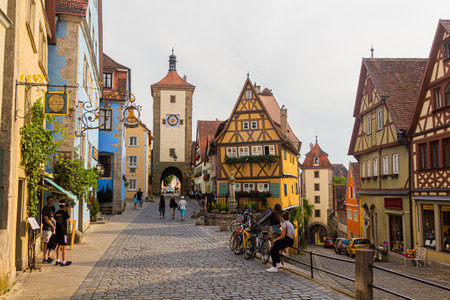 ROTHENBURG, GERMANY - AUGUST 29, 2019: Plonlein in Rothenburg ob der Tauber, Bavaria state, Germanyのeditorial素材