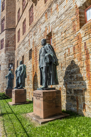 HOHENZOLLERN, GERMANY - AUGUST 31, 2019: Hohenzollern family members statues at Hohenzollern Castle in the state of Baden-Wuerttemberg, Germanyのeditorial素材