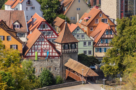 Medieval houses in Schwabisch Hall, Germanyの写真素材