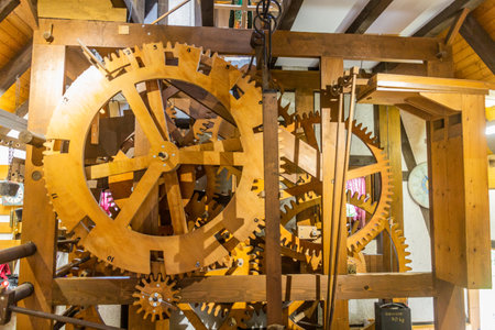 TRIBERG, GERMANY - SEPTEMBER 2, 2019: Machinery of the world's oldest-largest cuckoo clock in Triberg village in Baden-Wuerttemberg, Germanyのeditorial素材