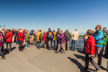 ZUGSPITZE, GERMANY - SEPTEMBER 4, 2019: Tourists at the Zugspitze mountain platform, Germany