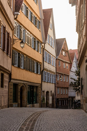 Medieval street in Tubingen, Germanyの写真素材