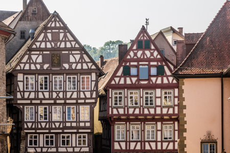 Medieval half timbered houses in Schwabisch Hall, Germanyの写真素材
