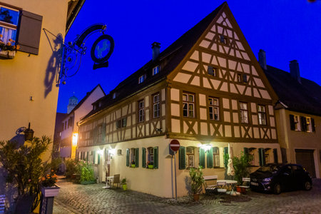 DINKELSBUHL, GERMANY - AUGUST 28, 2019: Evening view of Dinkelsbuhl, Bavaria state Germanyの写真素材