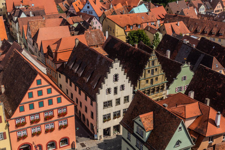 Aerial view of the old town of Rothenburg ob der Tauber, Bavaria state, Germanyの写真素材