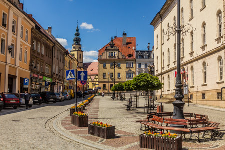 BYSTRZYCA KLODZKA, POLAND - JULY 14, 2020: Plac Wolnosci square in Bystrzyca Klodzka, Poland,のeditorial素材