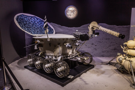PRAGUE, CZECHIA - JULY 10, 2020: Lunokhod lunar rover at Cosmos Discovery Space Exhibition in Prague, Czech Republicのeditorial素材