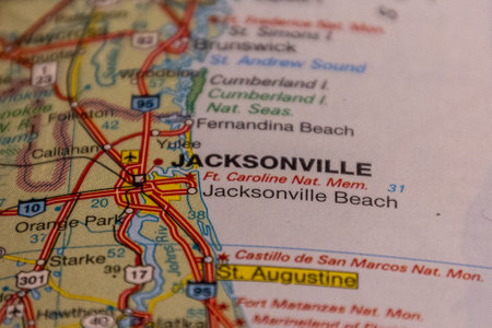 Jacksonville, Florida, USA on a road map.