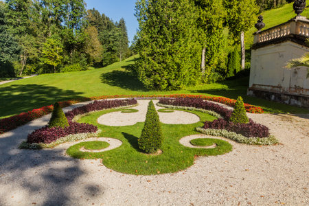 Garden of Linderhof palace, Bavaria state, Germany.の写真素材