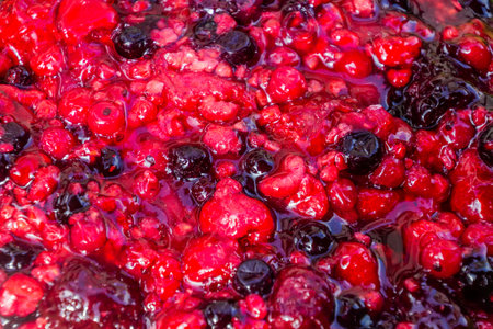 Detailed top view of wildberry cakeの写真素材