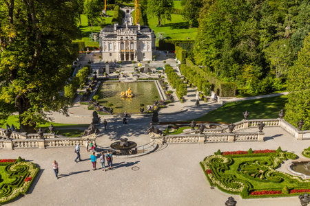 LINDERHOF, GERMANY - SEPTEMBER 4, 2019: Grounds of Linderhof palace, Bavaria state Germanyの写真素材