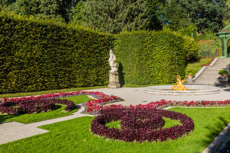 Garden of Linderhof palace, Bavaria state, Germany.の写真素材