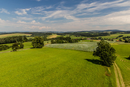 Aerial view of rural landscape near Horni Cermna, Czech Republicの写真素材