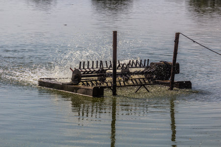 Aerator at Machovec fish pond in Southern Bohemia, Czech Republic