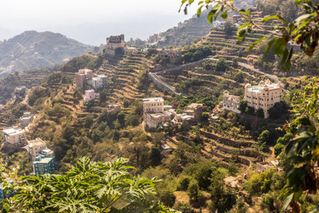 View of steep Fayfa village, Saudi Arabiaの写真素材