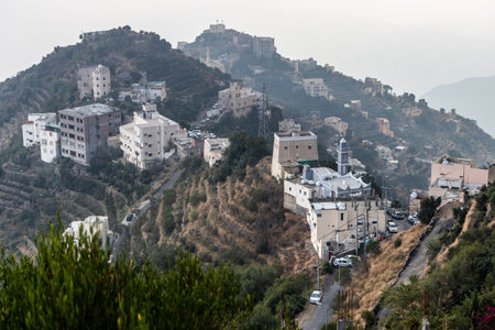 Evening view of Fayfa town landscape, Saudi Arabiaの写真素材