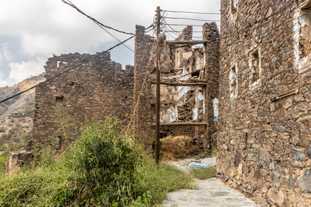 Ruins of ancient Rijal Alma village, Saudi Arabiaの写真素材