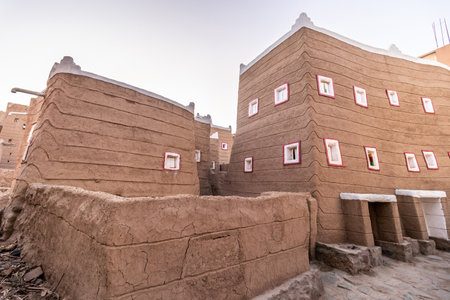 Traditional adobe houses in Dhahran al Janub, Saudi Arabiaの写真素材