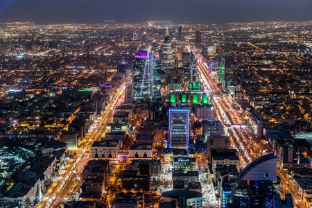 Evening aerial view of Riyadh, capital of Saudi Arabiaの写真素材
