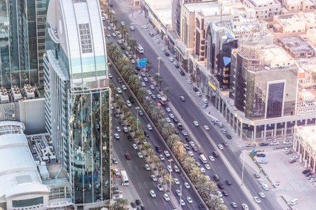 Aerial view of the King Fahd road in Riyadh, Saudi Arabiaの写真素材