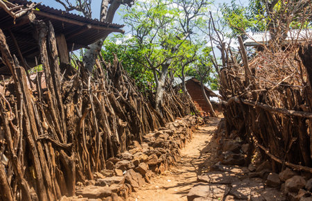 Street in a traditional Konso village, Ethiopiaの写真素材