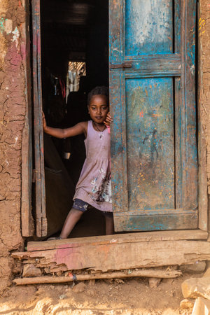 JINKA, ETHIOPIA - FEBRUARY 2, 2020: Young girl in Jinka Ethiopia