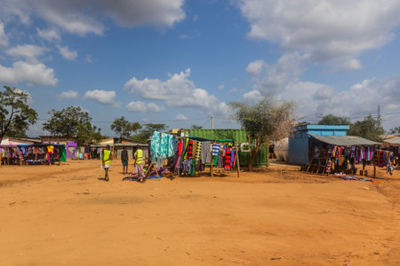 TURMI, ETHIOPIA - FEBRUARY 3, 2020: View of Hamer tribe market in Turmi, Ethiopiaのeditorial素材