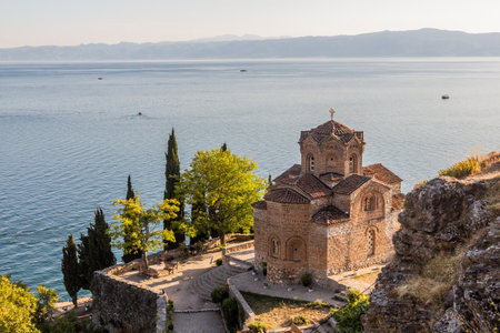 Church of St. John at Kaneo by Ohrid lake, North Macedoniaの写真素材