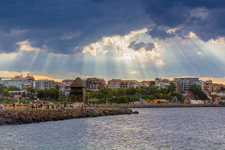 NESEBAR, BULGARIA - JULY 24, 2019: Skyline of the modern part of Nesebar, Bulgaria