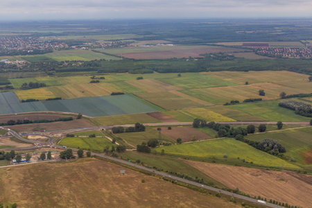 Aerial view of landscape southeast of Budapest, Hungary