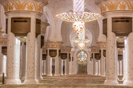 ABU DHABI, UAE - OCTOBER 17, 2021: Prayer hall of Sheikh Zayed Grand Mosque in Abu Dhabi, United...