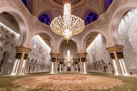 ABU DHABI, UAE - OCTOBER 17, 2021: Prayer hall of Sheikh Zayed Grand Mosque in Abu Dhabi, United...