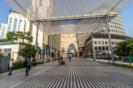 DUBAI, UAE - OCTOBER 28, 2021: Pathway at Expo 2020 in Dubai, United Arab Emirates.のeditorial素材