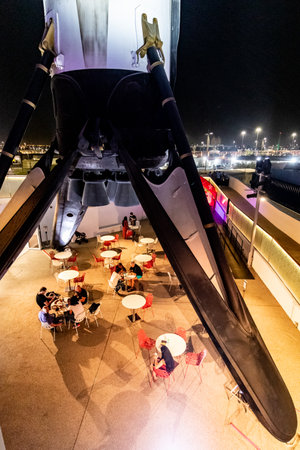 DUBAI, UAE - OCTOBER 30, 2021: Falcon 9 rocket First Stage in the USA pavilion at Expo 2020 in...