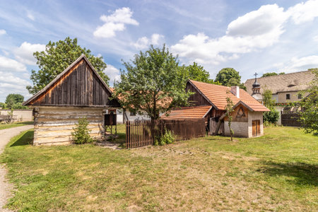 Old houses in the open air museum (Polabske nÃ¡rodopisne muzeum) in Prerov, Czechiaの写真素材