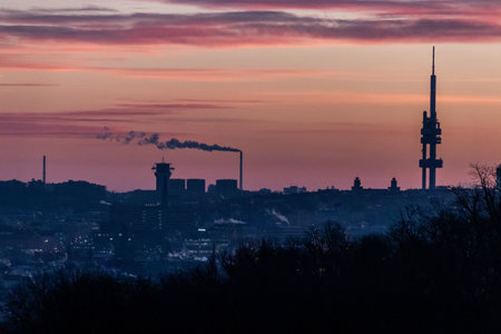 Early morning view of Prague skyline, Czech Republicの写真素材
