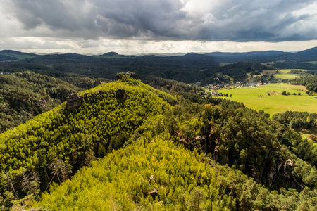 Havrani skala rock in the Czech Switzerland National Park, Czech Republicの写真素材