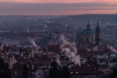 Early morning aerial view of Prague, Czech Republicの写真素材