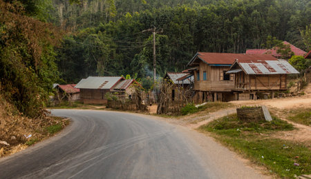 Roadside village near Luang Namtha, Laosの写真素材